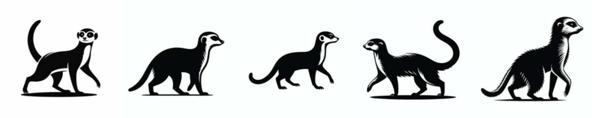 vector black and white silhouette of a meerkat