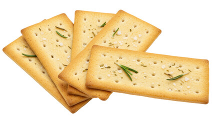 Savory rosemary crackers isolated on transparent background, crispy baked snack for appetizers and gourmet food