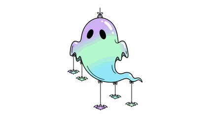 Mystical Ghost: An enchanting illustration captures a whimsical ghost with a translucent, colorful form. The design embodies playfulness and imagination, ideal for evoking a sense of Halloween spirit.