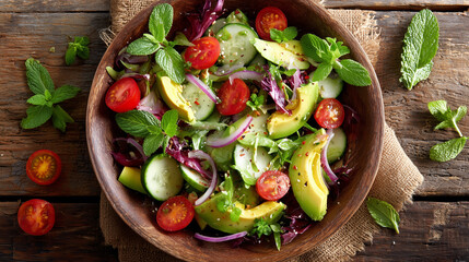 Healthy Fresh Salad with Avocado and Cherry Tomatoes