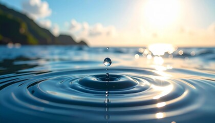 Cinematic Tear Falling from Sky into Ocean Creating Endless Ripples