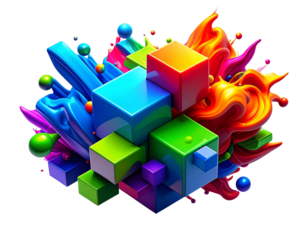 Vibrant 3D Abstract Geometric Background PNG