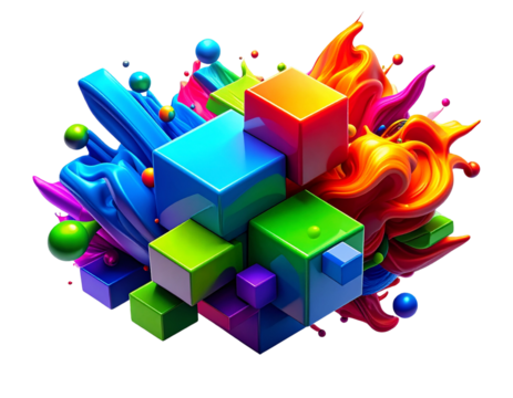 Vibrant 3D Abstract Geometric Background PNG