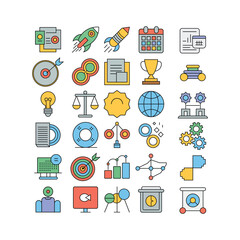 colorful business and technology icons set – bold outline style for infographics, presentations, apps, and branding.