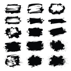 Set of black ink grunge brush strokes for frames