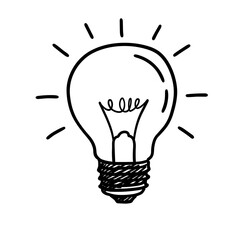 Light bulb illustration with rays in sketch style  