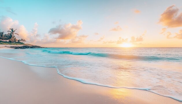 Tropical beach sunset panorama - Powered by Adobe