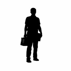 Literacy trainer with teaching materials bag silhouette isolated on white background