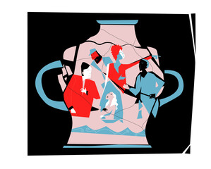 broken vase as a metaphor for a fragmented society, concept illustration
