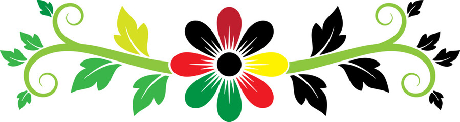 Colorful floral border design with delicate green leaves and golden swirls