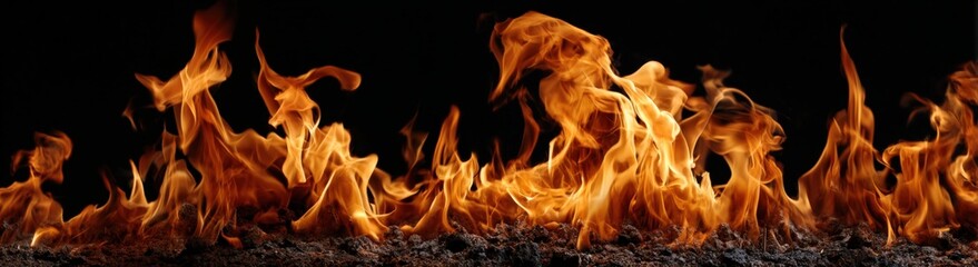 This is a detailed close up of a vibrant fire on a solid black background