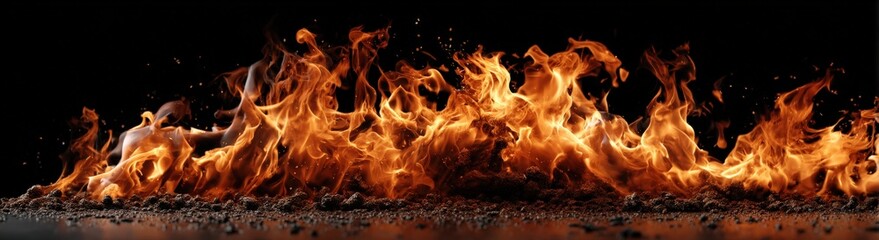 Fototapeta premium This is a detailed close up of a vibrant fire on a solid black background