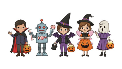 Halloween Masquerade: A whimsical group of costumed children, ready to embark on their trick-or-treating adventures. A playful image to capture the essence of the festive season