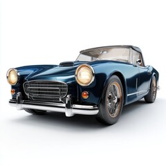 Classic deep blue convertible sports car with chrome accents and wire wheels studio shot