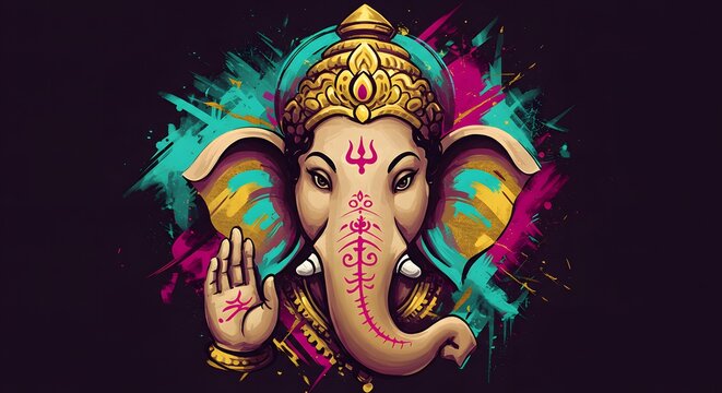 colorfull, illustration of God Ganesha, made by Ai