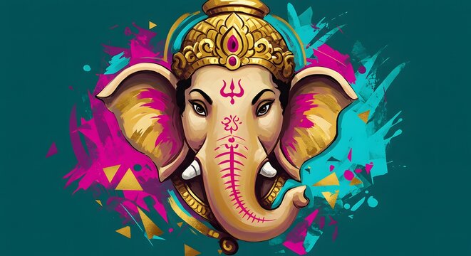 colorfull, illustration of God Ganesha, made by Ai