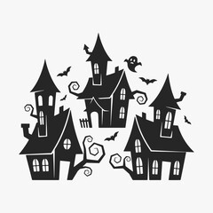 Fototapeta premium A set of Halloween houses with spooky details. The houses vary in size and feature.