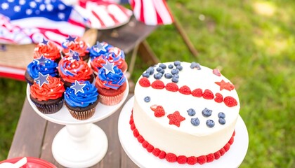 Patriotic cupcakes and cake