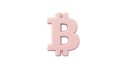 Pink Bitcoin symbol isolated PNG, cryptocurrency icon for digital finance and blockchain technology