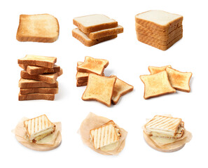 Bland food taste. Different types of bread isolated on white, set
