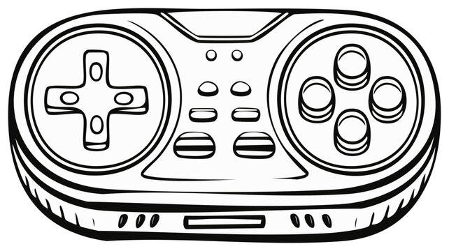 Hand drawn vintage gamepad for console gaming black and white illustration