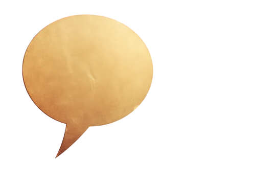 Golden Textured Speech Bubble Isolated on Transparent Background for Message Overlay Conversation Communication or Dialogue Symbol Concept