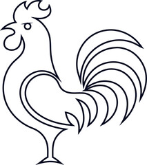 Elegant rooster line vector logo, minimalist farm animal design isolated on white, perfect for rural branding and organic food labels.