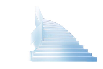 Floating Staircase with Light Blue Gradient in Transparent Background Perspective View Isolated Stairway to Heaven Ascent Illusion Geometric Steps Serene Pastel Tones Conceptual Architecture Design