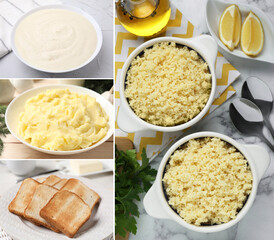 Collection of foods with bland taste combined into collage