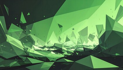 Abstract geometric landscape of fragmented, vibrant green shapes