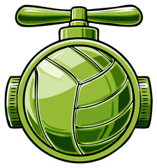 Fototapeta premium Stylized green volleyball inside a pipe fixture with a valve handle on top bold vector icon art