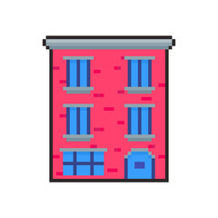 Pixel art Brick Hotel Building game asset design