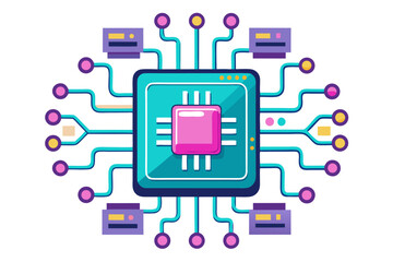 High-tech illustration of an artificial intelligence (AI) microchip with glowing blue digital circuit lines, symbolizing advanced technology, machine learning, data processing, and futuristic computin