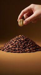 Golden Coffee Bean Symbolizing Wealth and Value Among Coffee Beans