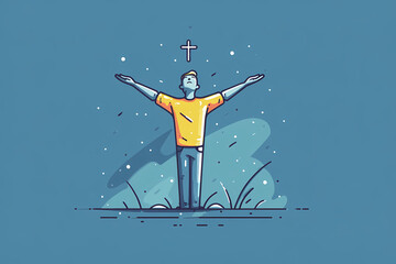 A humble servant stands before the divine a moment of quiet devotion and spiritual offering in a gentle minimalist illustration of faith and presence