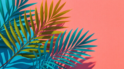 Naklejka premium Palm leaves in vibrant colors against a contrasting background creating a tropical vibe