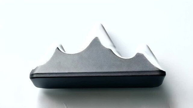 Minimalist snow-capped peaks with textured base and reflective surface