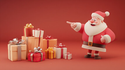 Santa Claus with Piles of Christmas Gifts