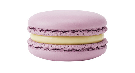 Lavender macaron isolated on transparent background, French meringue-based confection with smooth filling for dessert and sweet treat concepts