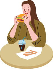 Woman Eating Burger at a Table