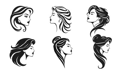 Elegant female face silhouette collection, woman vector, beauty salon logo, lady face outline, stylish girl head design