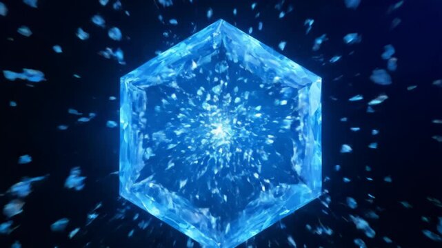 Glowing Blue Crystal Cube Radiating Bright Light in Abstract Space