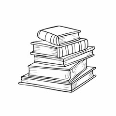 Book stack sketch set. Hand drawn sketch doodle style line book stack. Library, reading, school doodle concept icon background.