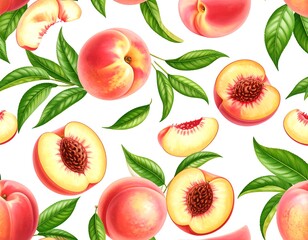 Naklejka premium Peach pattern with leaves