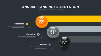 Visual Strategy Three Option Diagram Slideshow Design. Clean Solution 3 Step Chart Slide Template. Marketing Innovation Frame Layout Vector Illustration.