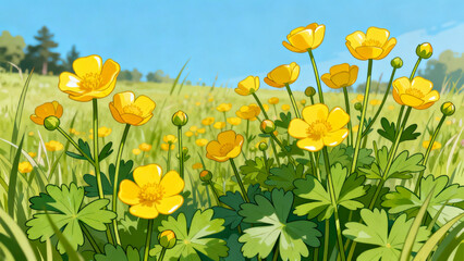 Obraz premium Buttercup Field Vector Art