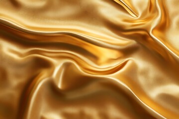 Fototapeta premium Luxurious golden silk draped in elegant folds, showcasing its rich texture and shimmering glow under soft lighting.