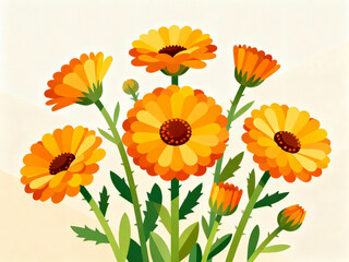 Calendula Blossoms Vector Art