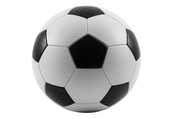 Classic black and white soccer ball isolated on transparent background, traditional sport equipment for football game and recreation © Adrian