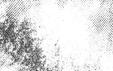 Vector grunge line hatch halftone abstract pattern. Black Ink splatter brush stroke on white halftone dots abstract background 